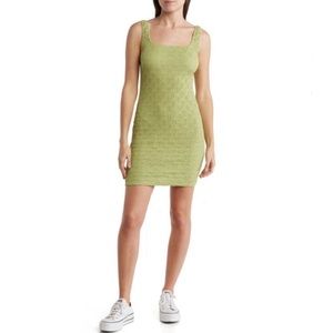 Nordstrom Elodie Shirred Square Neck Mini Dress, Green Yellow Citron Large